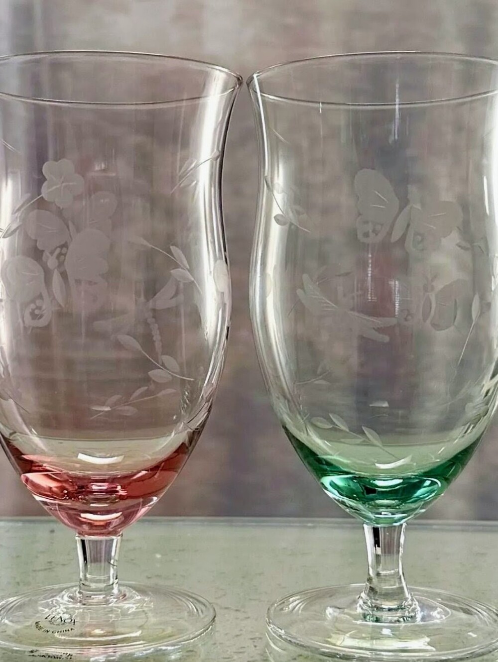 Lenox Vintage Butterfly Meadow Etched Colored Ice Tea Glasses Set Of 4, 18 Oz. - Picture 5 of 16